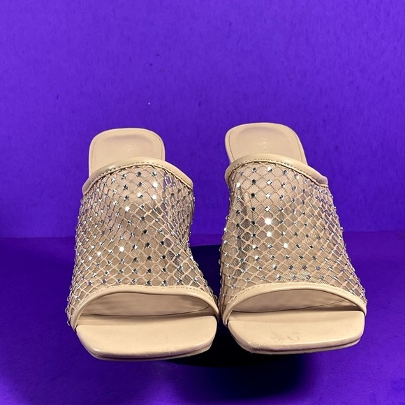Open Edit Sienna Beige Mesh Jewel Embellished Block Heel Sandal Women's Size 11 - Picture 2 of 8